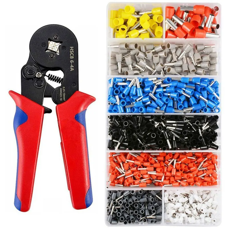 

HSC8 6-4 Self Adjustable Terminal Crimping Pliers Automatic Cable Wire Stripper Stripping Crimper Tool with 1200 Terminals Kit