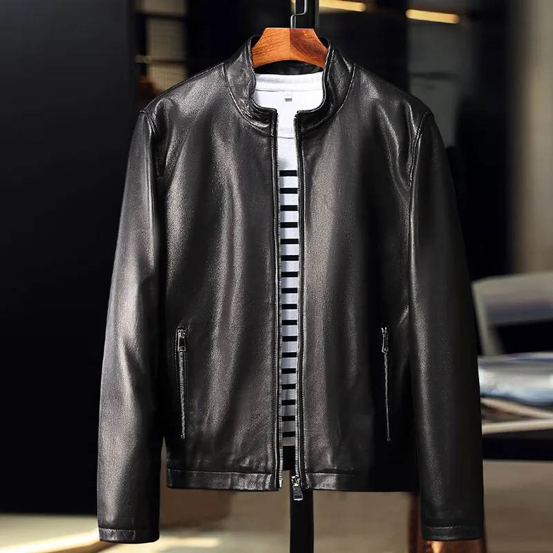 Discount TEXIWAS Autumn Plus size Genuine Leather Jacket Men stand Sheepskin real leather jacket zip coat male Biker jacket outerwear 2 Discount TEXIWAS Autumn Plus size Genuine Leather Jacket Men stand Sheepskin real leather jacket zip coat male Biker jacket outerwear 2