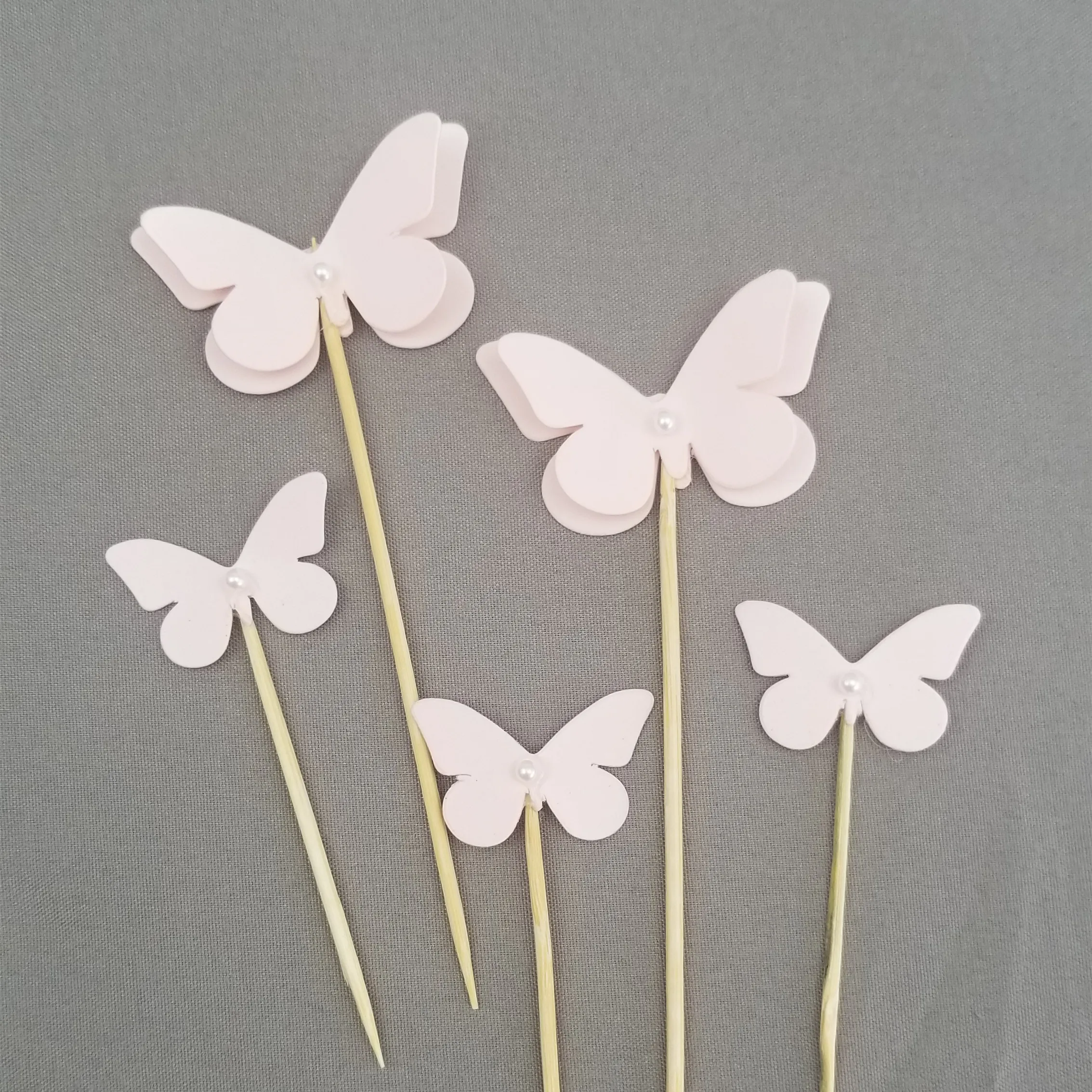 

Pink Butterfly with Pearl Cupcake Toppers Birthday Party Decorations Baby Shower Children's Party Supplies Cake Toppers 5pcs