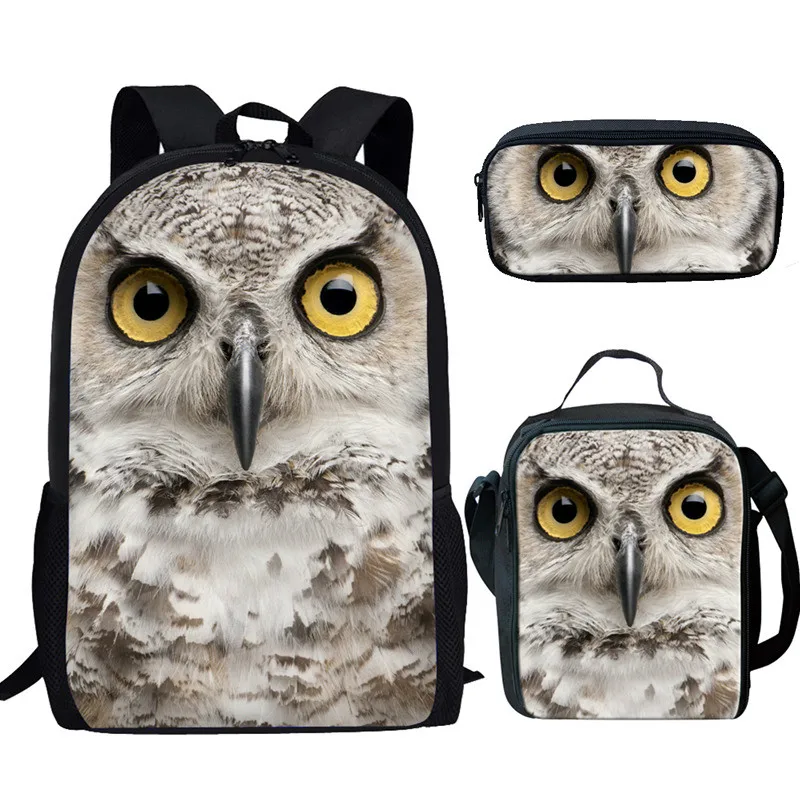 

ThiKin 3 Pcs/set School Backpack Children Cartoon Owl Printed School Bags For Teenage Polyester Backpacks Student Backpack