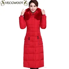 Женский пуховик, женский зимний тонкий длинный пуховик с меховым воротником, Женская однотонная теплая куртка с капюшоном, большие размеры, X1320