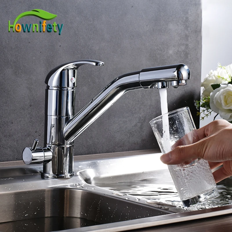 Solid Brass Chrome Purification Kitchen Sink Faucet Dual Handles Pure Water Faucet with Hot and Cold