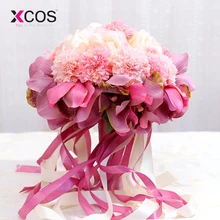 Дешевые Свадебные цветы Свадебный букет для невесты подружки невесты розовый персиковый фиолетовый Фуксия Зеленый шесть цветов букет De Mariage