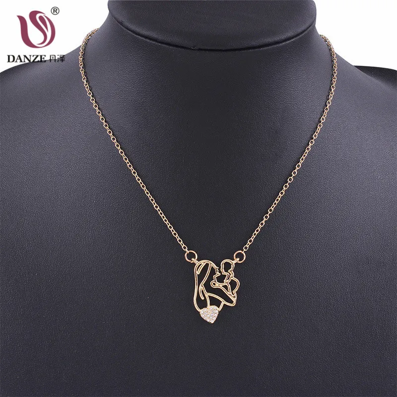 

Danze Love Gift Gold MOM and Baby Pendant Necklaces Fashion Bling CZ Heart Chain Necklace For Mother Women Jewelry Gifts