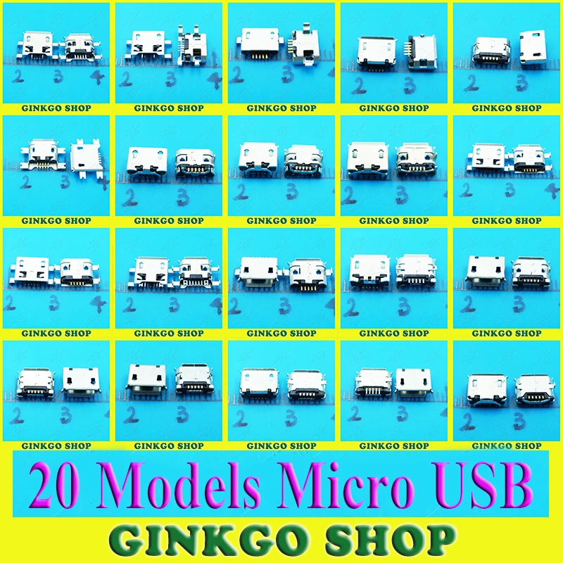 

20Models 2000pcs/lot Micro USB Jack 5P 5pin USB Charging Socket Connector Mix SMD DIP V8 Port Charging Data Plug