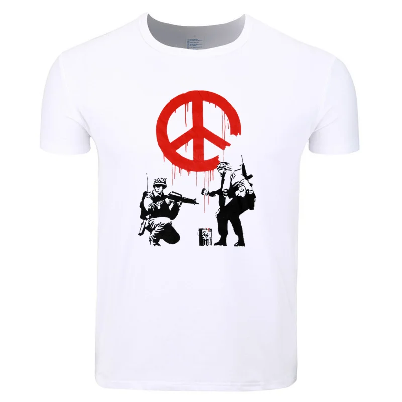 

Asian Size Men Print Banksy Flower Thrower Panda Guns Urban Art T-shirt O-Neck Short Sleeves Summer Casual Tshirt HCP4210