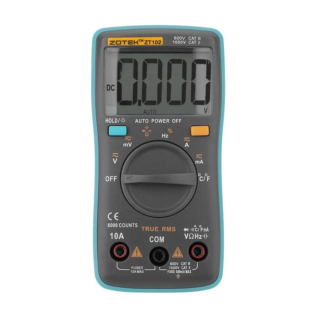 

ZT102 Digital Multimeter 6000 Counts Backlight AC/DC Meter Ammeter Voltmeter Low Voltage Indication Portable Meter