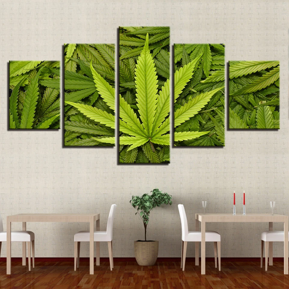 Canvas Paintings Wall Art HD Prints 5 Pieces Abstract Green Leaves Pictures For Living Room Green Life Posters Modern Home Decor