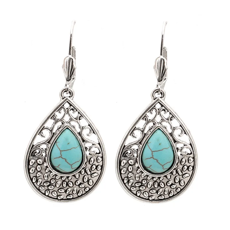 

Boho Bohemian Gypsy 2017 Jewelry Women Vintage Earring Tibetan Sliver Water Drop Shaped Earring for Women Gift