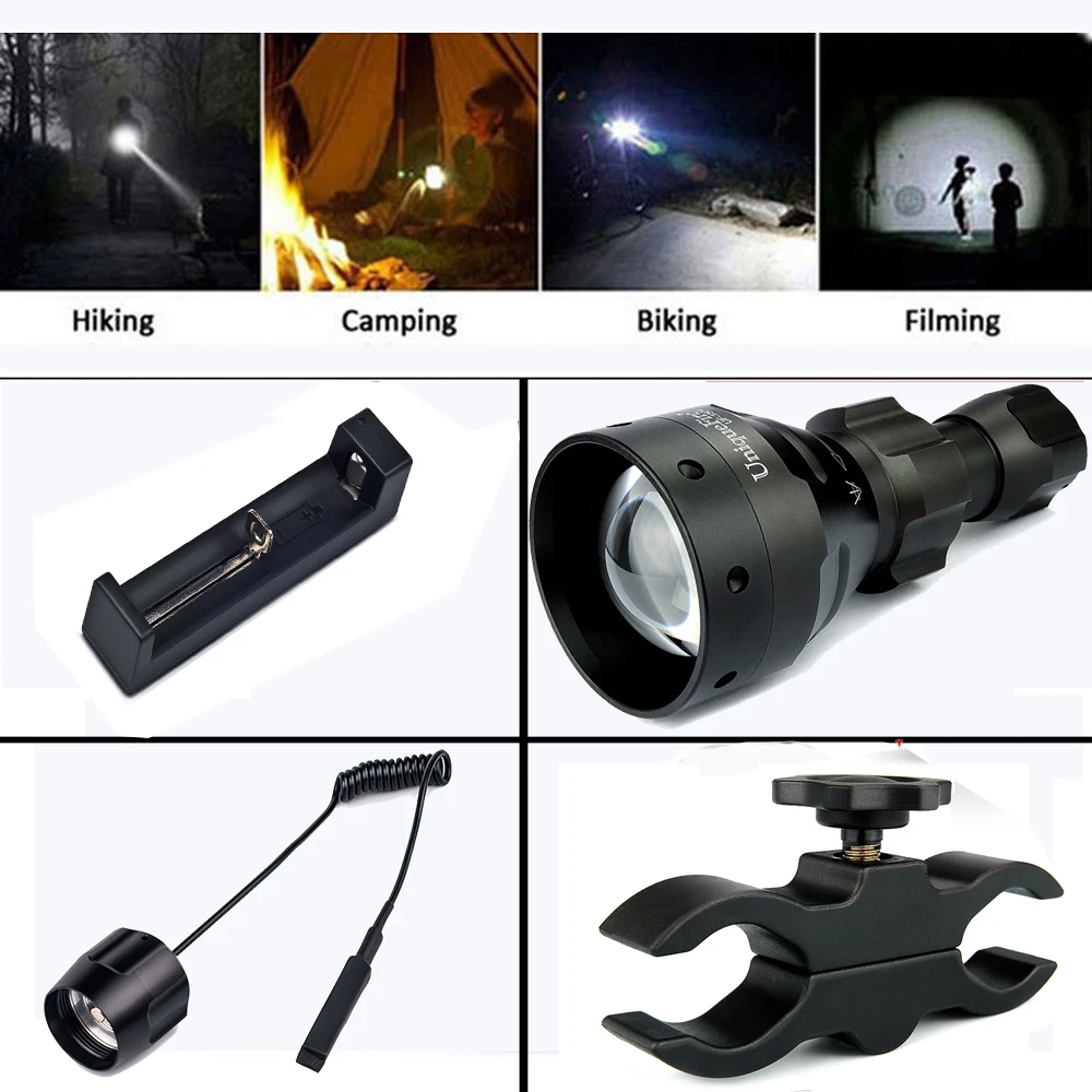 

UniqueFire 1504 XML-2 200Lumens Ultra Bright LED Flashlight Kit: Lampe Torch, Charger, Scope Mount, Rat Tail