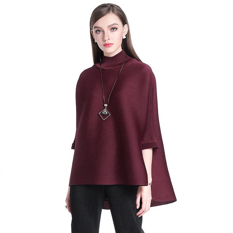 

Miyake Fold new crimp solid short long before after high tide spring and autumn shirt big Code pleated tshirt free shipping