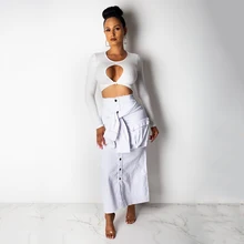 Сексуальные джинсовые юбки с завышенной талией, с рукавами, с фальш-вставкой, 2 шт., женские летние длинные юбки с карманами, Badycon, на пуговицах,, винтажные Юбки для работы