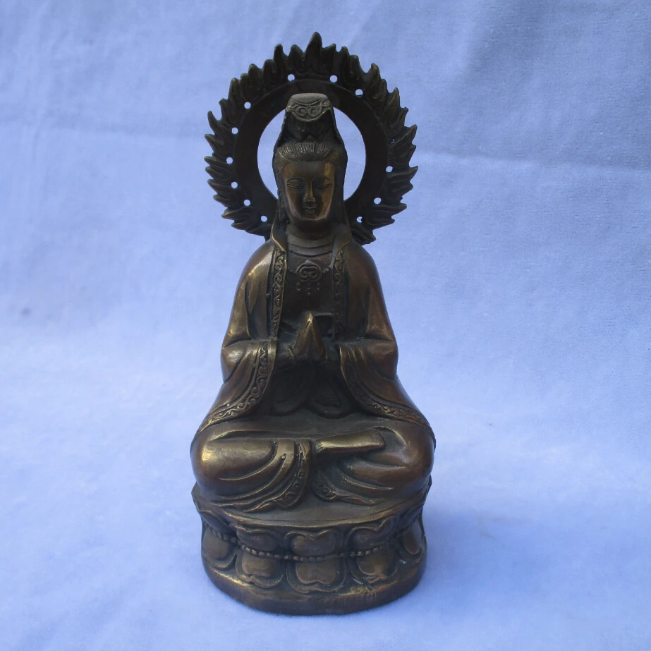 

Collectible Chinese Decorated Old Copper Carved Guanyin Sculpture /Antique Metal Guanyin statue 02