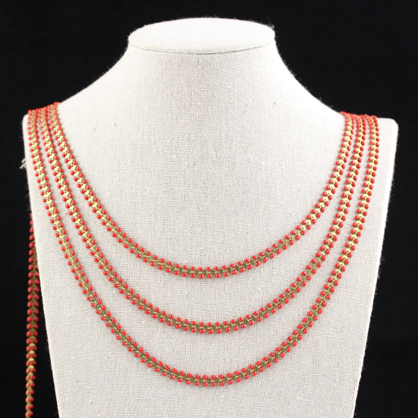 

5meters Red Enamel Chevron Chains,Enamel Beads Brass Copper Arrow Charms Rosary Chains Fine Jewelry Handmade Chokers Bulk ZJ233
