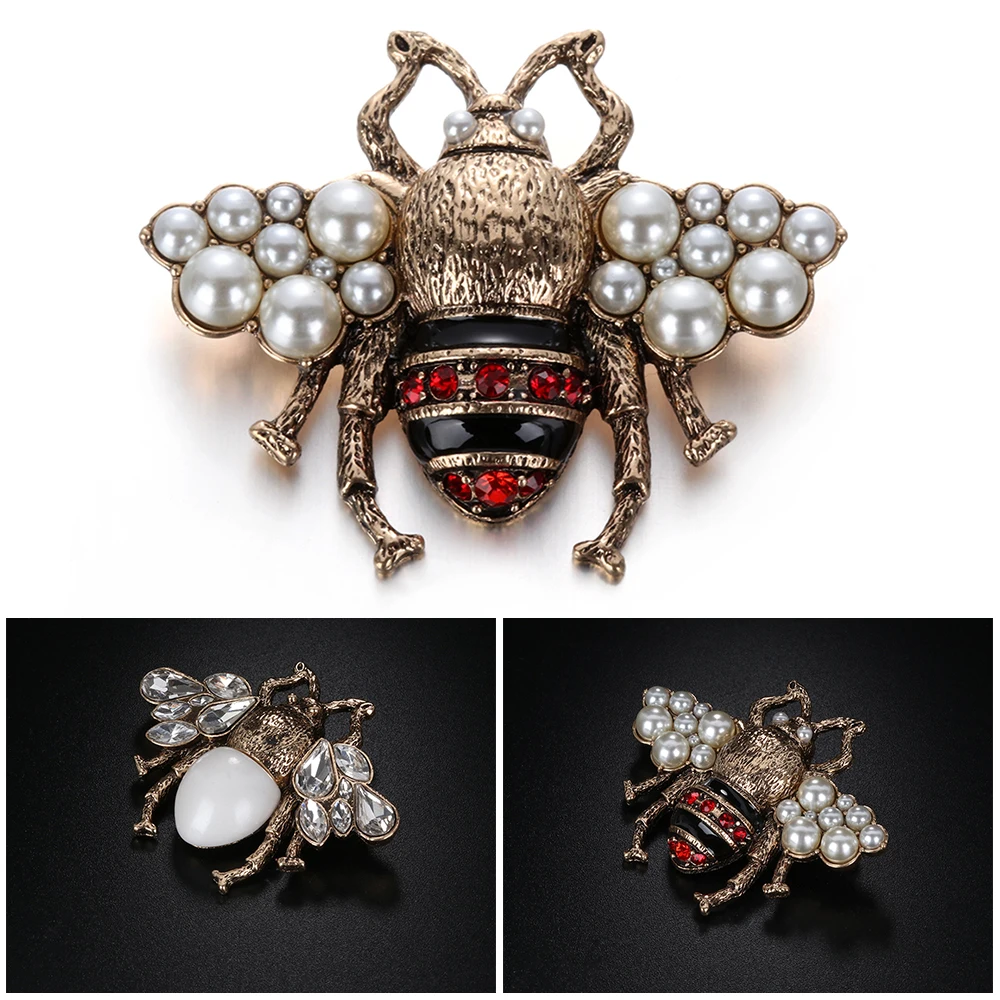 1 PC High Quality Vintage Rhinestone Bee Brooches for Women Fashion