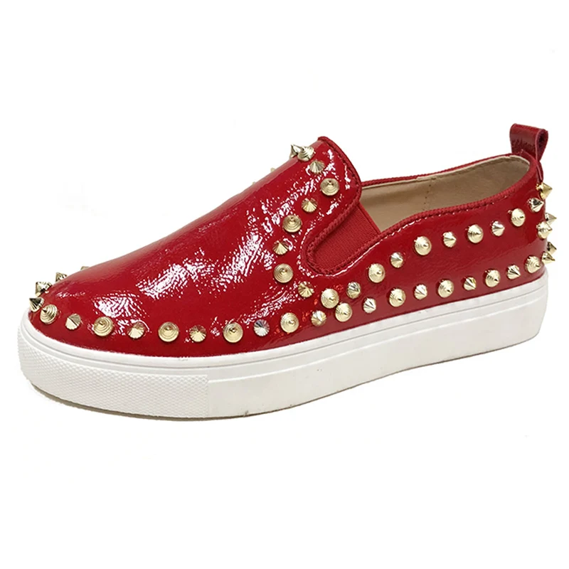 

SAILING LU New Rivet Platform Flats Women Red Loafers Slip On Round Toe Ladies Casual Creepers Daily Walking Shoes XWD7432