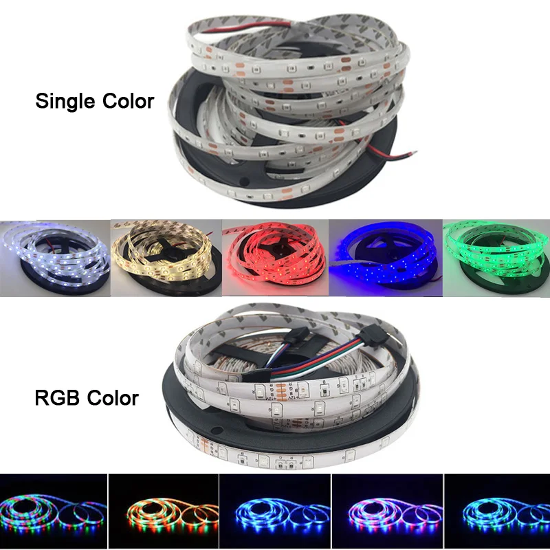 5m 3528 Водонепроницаемый Светодиодные ленты огни RGB ленты набор 12V 300 светодиодный s с дистанционным Управление и 12V адаптер питания tiras светодиодный на Рождество