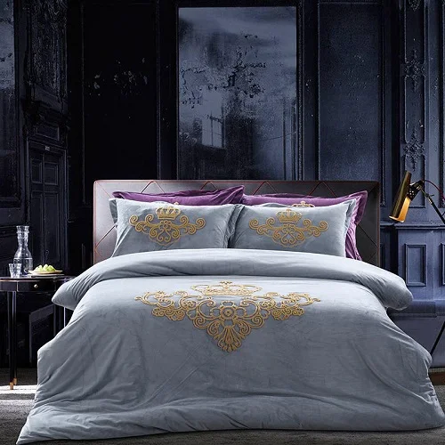 Buy Fleece Warm Bedspread Embroidery Crown Bedding Set