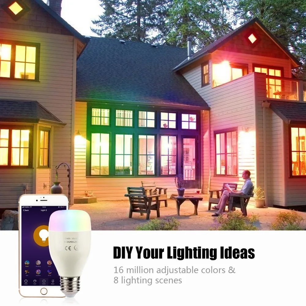 E27 RGB 7W WIFI LED Smart Bulb Ball Lamp Dimmable Color LED Light Bulb Works with Alexa Google Home iOS Mobile Phone APP Control