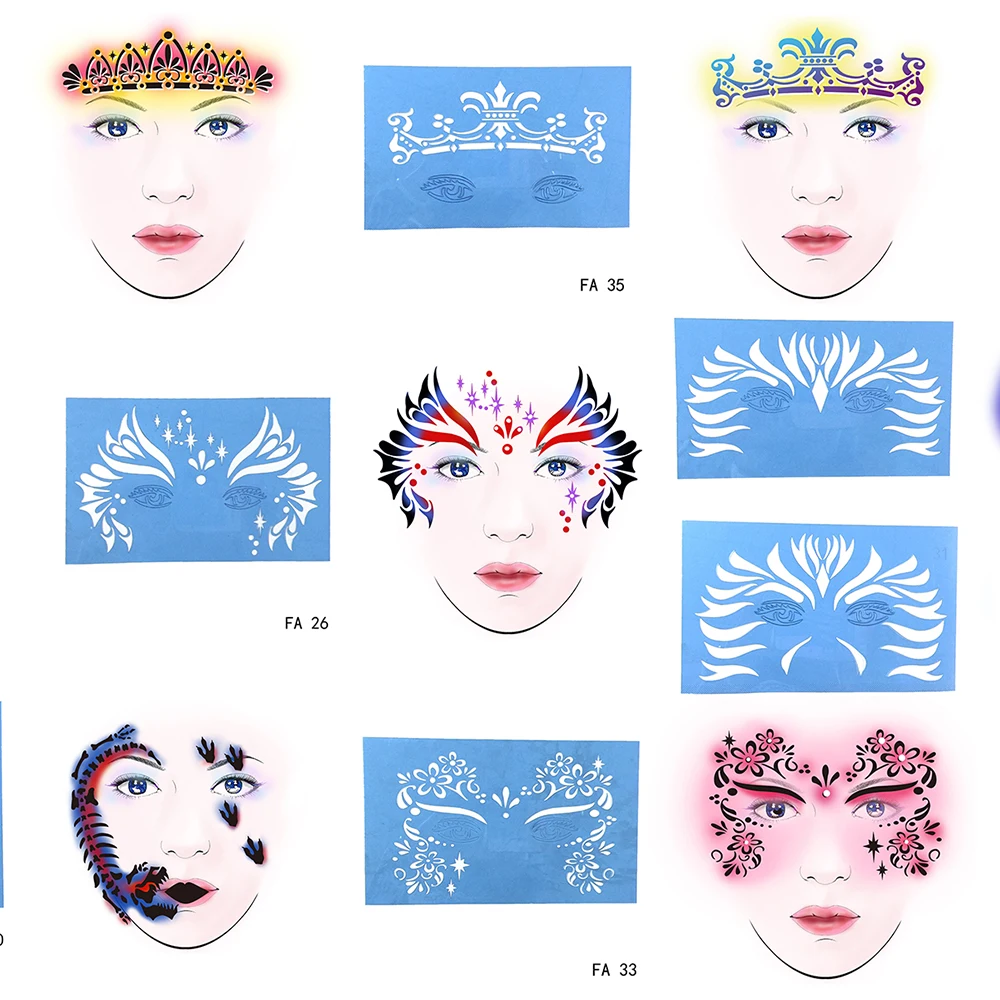 

OPHIR Reusable Soft Face Paint Stencil Temporary Tattoo Template For Halloween Party Facial Design FA26303132333536