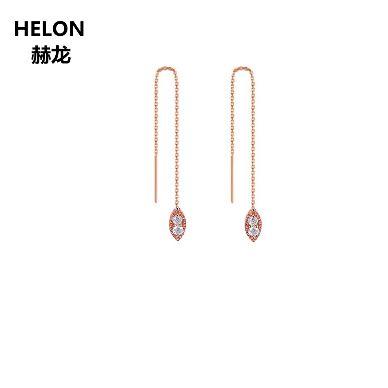 

100% SI/H Full Cut Natural Diamonds Drop Earrings Solid 18k Rose Gold Engagement Wedding Chain Women Earrings