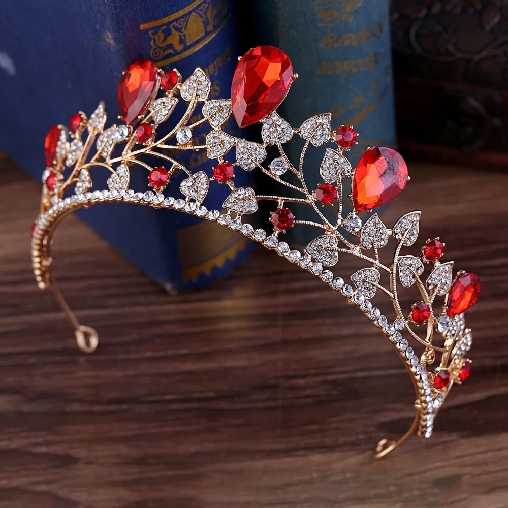 Роскошные Свадебные короны Стразы под бриллиант Королевский Синий Серебряный Красный Свадебный диадемы ободок для волос Тиара, корона для свадебной вечеринки выпускного вечера