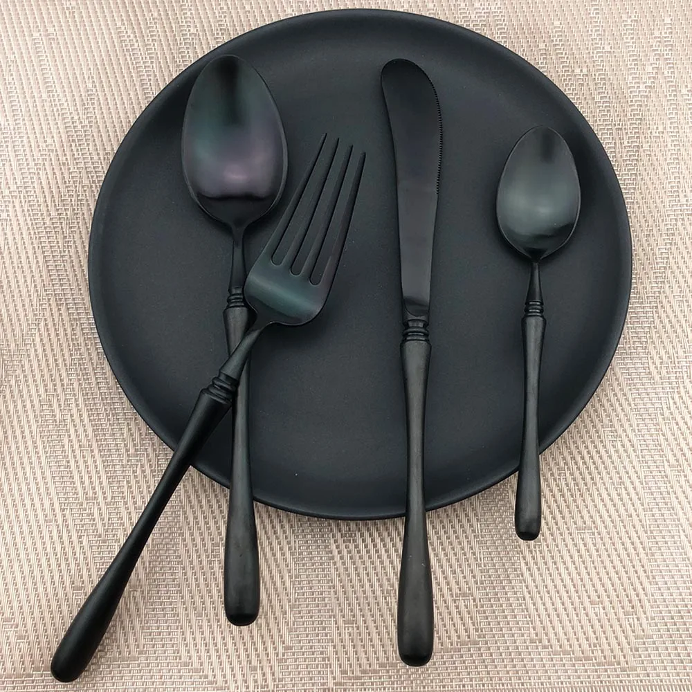 JASHII матовый черный набор столовых приборов из нержавеющей стали столовая посуда набор серебряных приборов стейк на ужин нож и вилка Прямая поставка - Цвет: Black 4