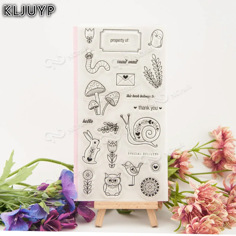 

KLJUYP 1 sheet DIY Snail and Bird Design Transparent Clear Rubber Stamp Seal Paper Craft Scrapbooking Decoration