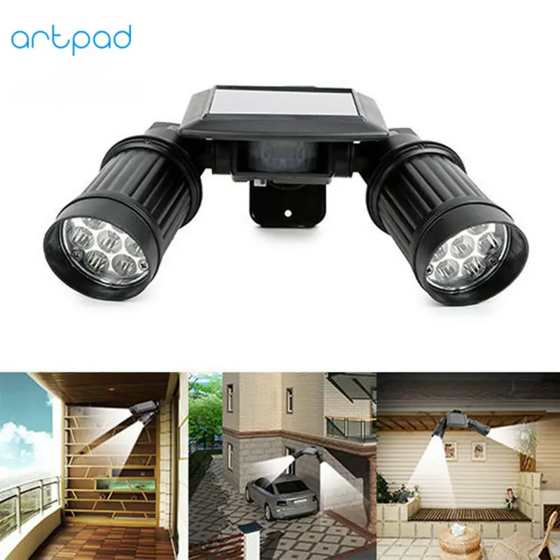 

Artpad Energy Saving 7 pcs LED Pir Motion Sensor Solar Wall Lamp Waterproof Black Double Spotlight Flood Light for Courtyard