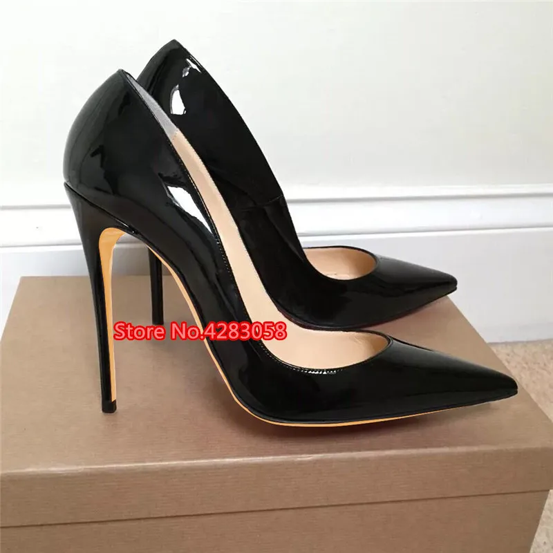 

Free shipping fashion women Pumps Black patent leather sexy lady Pointy toe high heels shoes size33-43 12cm 10cm 8cm party shoes