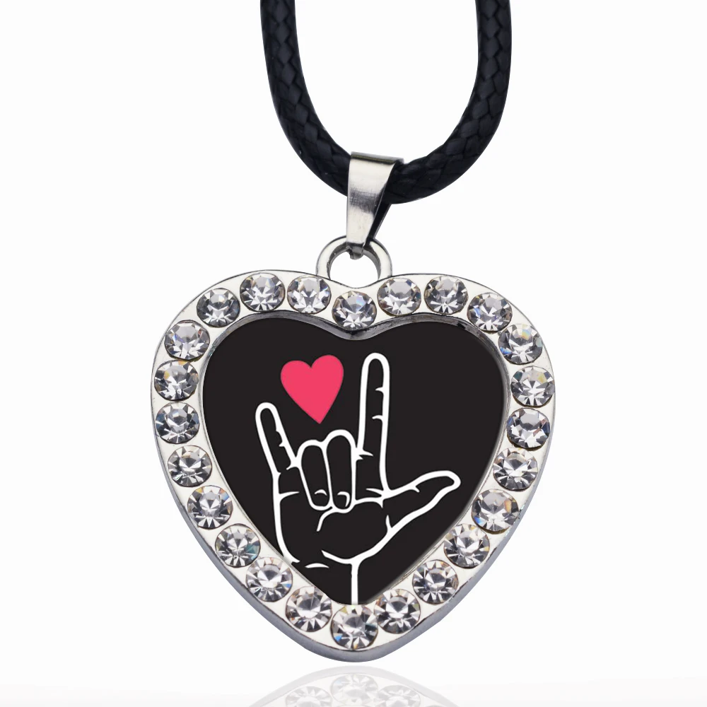 

I LOVE YOU SIGN LANGUAGE INTERPRETER CIRCLE CHARM Necklace Stars Ball Pendant Crystal Collares Chain Necklace For unisex