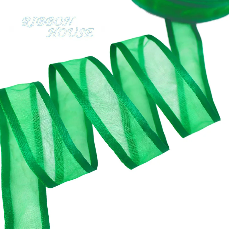 (10 yards/lot) 1''(25mm) Green broadside organza ribbons wholesale gift