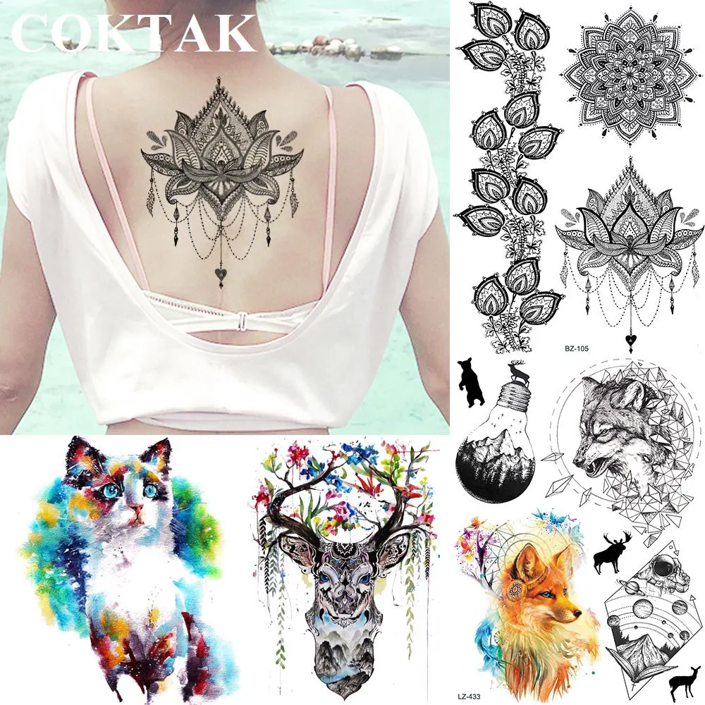 

Henna Lace Pendants Flower Women Nekc Chest Sexy Tattoos Stickers Body Arm Mandala Floral Temporary Tattoo Leaves Fake Tatoos
