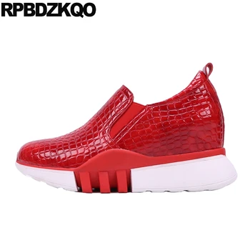 

Pumps Round Toe Snakeskin Casual Harajuku Creepers Patent Leather Platform Wedge Shoes Ladies Hidden High Heels Size 4 34 Red