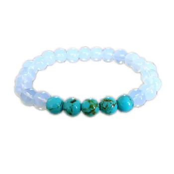 

12pcs/lot Natural moonstone bracelet with green turquoise beads stretch bracelet mala power fertility bracelet