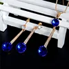 Gold Color Pendants & Necklace Stud Earrings Blue Natural Stone Cubic Zirconia Crystal Romantic Bridal Jewelry Sets 4