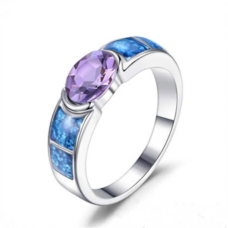 New blue opal Purple zircon finger ring Trend Accessories Fashion personality love wedding Ball Party gift | Украшения и