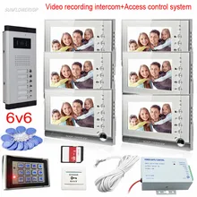 8GB SD Card Recording Video Intercom System Door Bell With Camera For 6 Apartments Doorphone With Rfid Password Keypad System