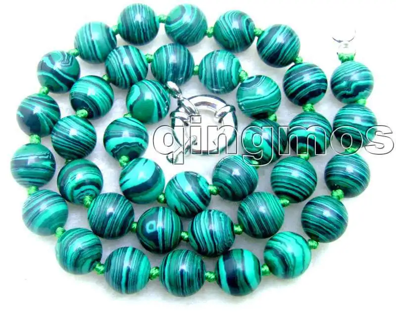Beautiful Big 10mm Round Green Multicolor Stripe stone 18&quot necklace-nec5727 | Украшения и аксессуары