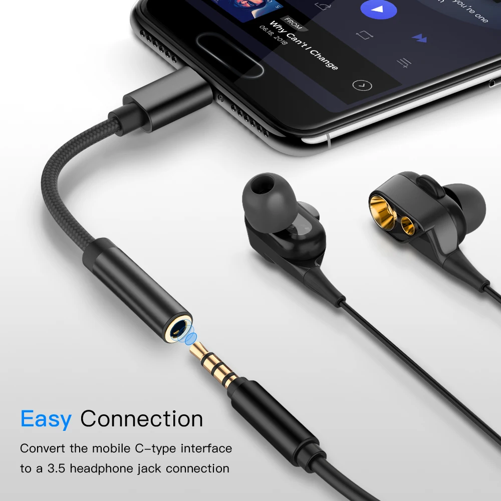 AUX Audio Cable USB Type C to 3.5 Earphone Adapter Type-C to 3.5mm Headphone Converter For Samsung S9 S8 Huawei P20 USBC Adapter
