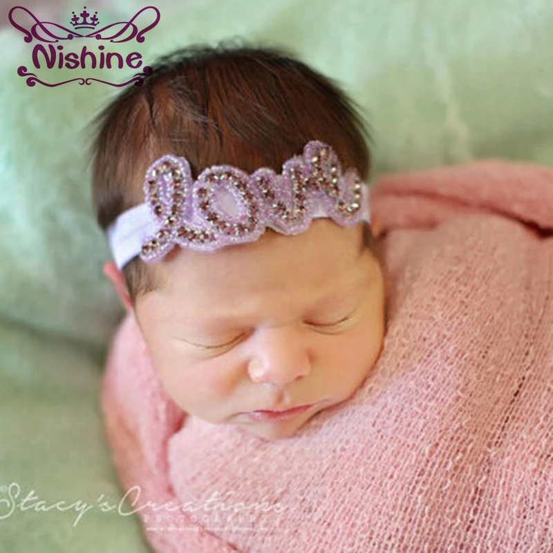 

Nishine Newborn Girls Rhinestone Headbands Children Hair Accessories Crystal LOVE Headband Headwear Kids Photo Prop