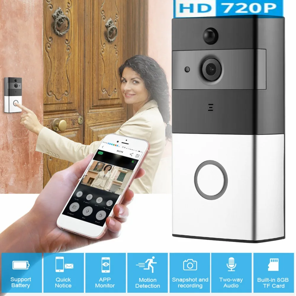 

HD 720P WIFI Visual Doorbell Wireless Intercom Doorbell PIR Monitor Night Vision Intelligent Doorbell Support APP Remote Control