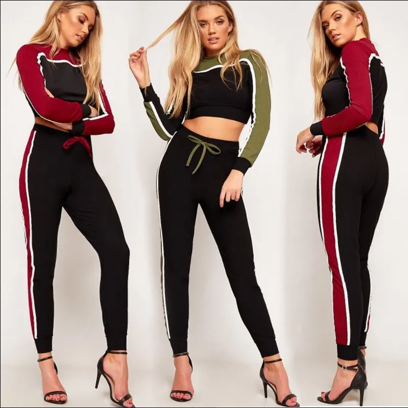 

2018 Autumn Women 2 Piece Clothing Set Casual Crop Top + Long Pants Ladies Sexy Tracksuit Hoodie Suit Ropa Deportiva Mujer Plus