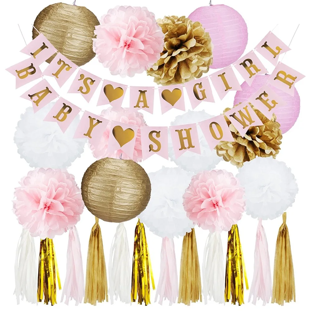 blush and gold baby shower decorations