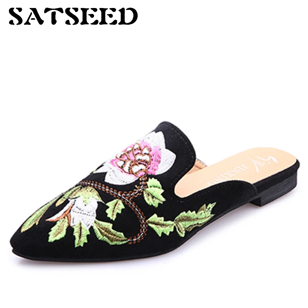 

Embroidery Women's Shoes New Summer 2017 Blasting Slippers Sandals Tines Fashion Trends Flat Slides