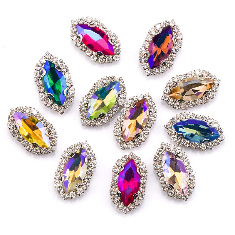 Dorisfanny смешанные Colors7x15mm с украшением в виде кристаллов Стекло Красочные AB пришить