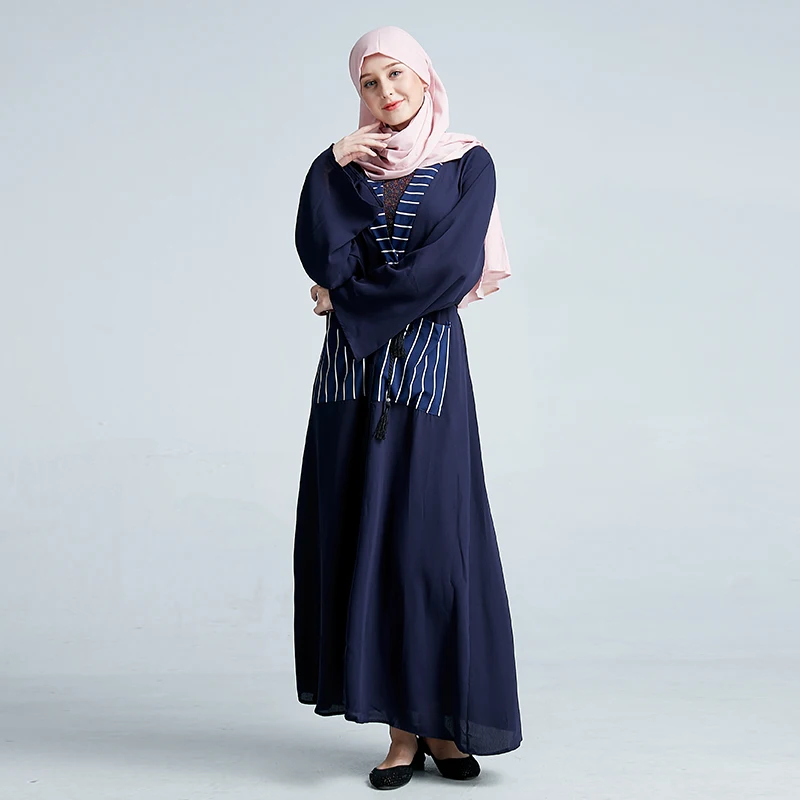 Abaya muslimaduple модное Полосатое платье Рамадан caftan Исламская одежда Восточный халат из марокена Бангладеш