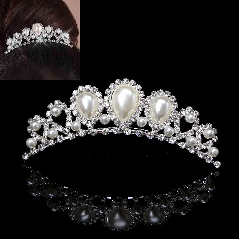 

Bridal Jewellery Silver Rhinestone Wedding Crown Faux Pearl Hair Clip Comb Tiara