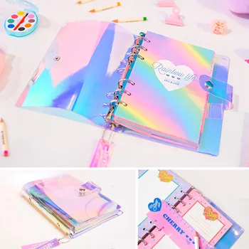 

A6 Spiral Notebook Planner Organizer Dividers Agenda Weekly Personal Travel Diary Journal Laser Transparent Rainbow Note Books