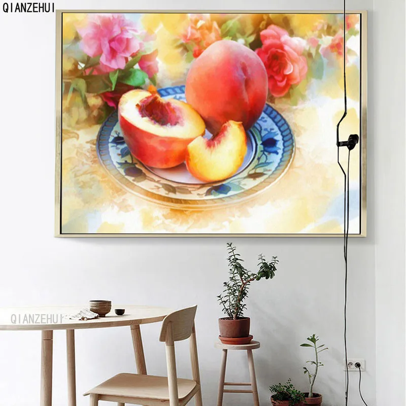 QIANZEHUI DIY квадратные стразы пластиковые поделки алмазная фруктовая иллюстрация